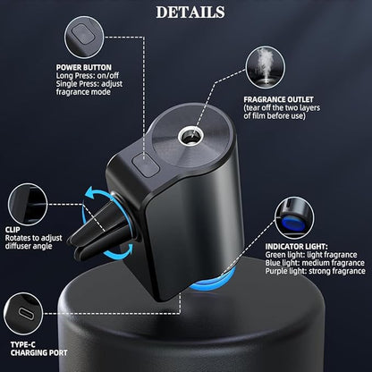 Smart Car Aroma Diffuser with LED Light & 3 Fragrance Oils