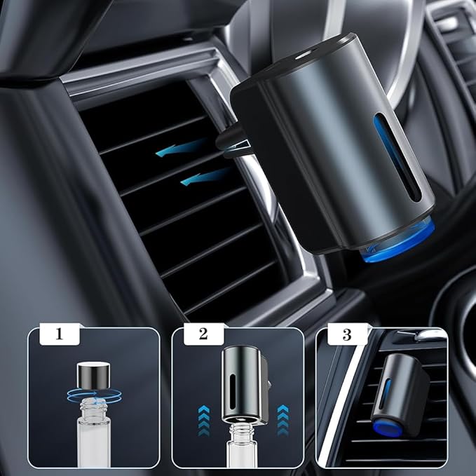 Smart Car Aroma Diffuser with LED Light & 3 Fragrance Oils